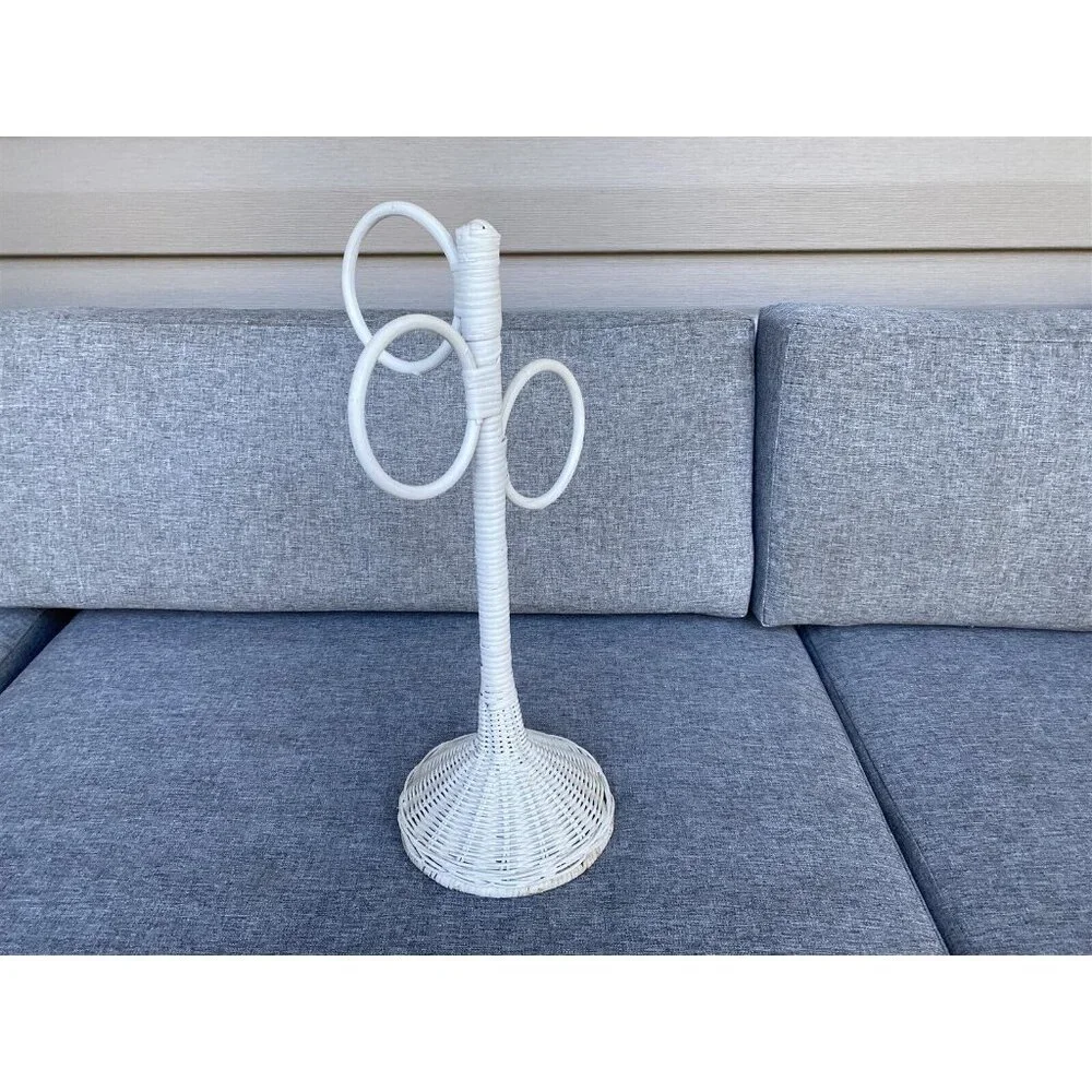 Vintage Wicker White Guest Fingertip Towel Holder Stand Bathroom White Boho